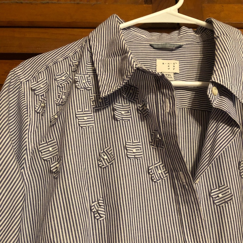 Striped button down shirt with floral details